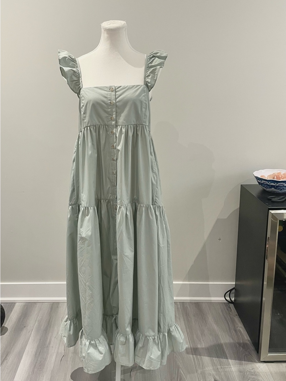 En Saison Sage Green Ruffle-Strap Tiered Maxi Dress